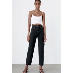 ZARA High Waisted Black Denim Straight Leg Mom 90s Jeans Women US Size 4